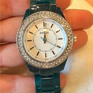 Fossil Green Watch with Crystal Detailing